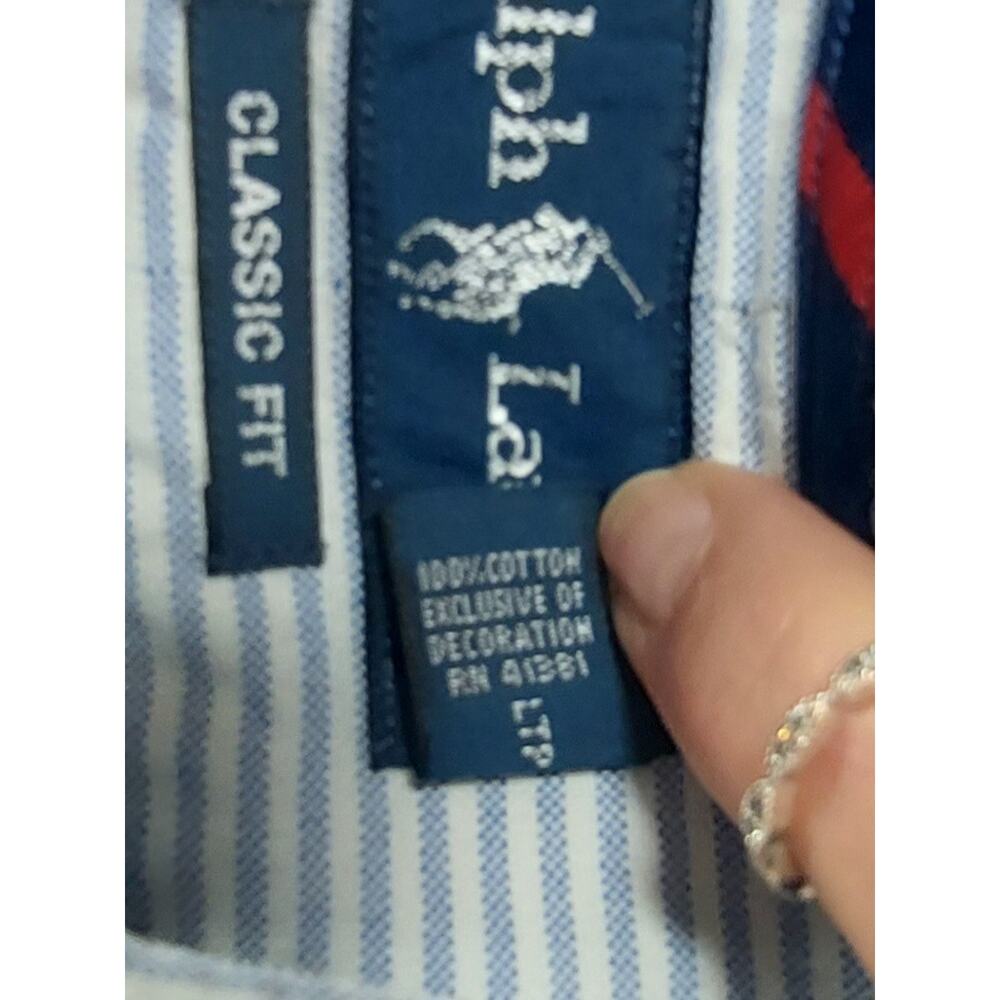 RALPH LAUREN Mens Blue Striped Cotton Button-Down Classic Fit Shirt Sz 2XL Pony - Picture 7 of 8